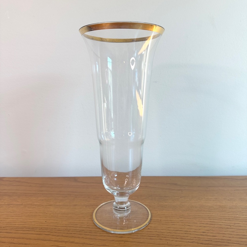 Elegant Clear Glass Vase Gold Rim Accent Flower Display 10 Inches
